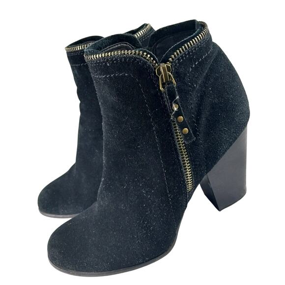 LIMELIGHT! BLACK GENUINE SUEDE LEATHER CHUNKY HEEL 2 ZIPPER ANKLE BOOTS! SZ 9M - Picture 10 of 10